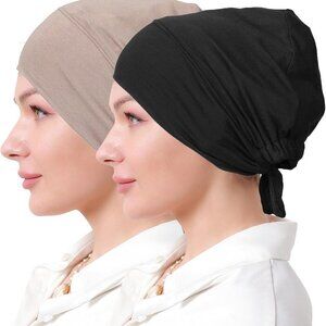 Women Hijab Cap Muslim Underscarf Bonnet Solid Color Cotton Satin Inner Cap